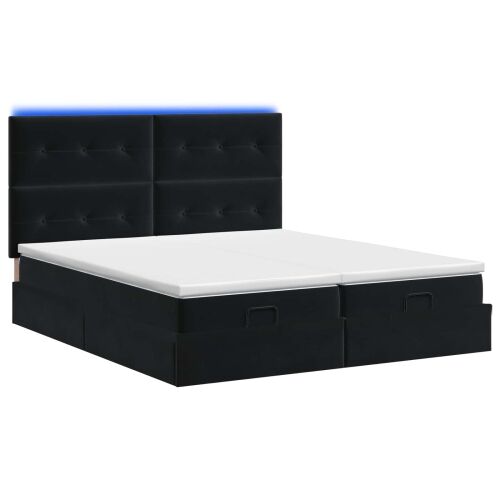 Krevet od pjene s madracem i LED-om Crna 200 x 200 cm Baršun - Crna 200 x 200 cm Prošiveno gumbima Cijena