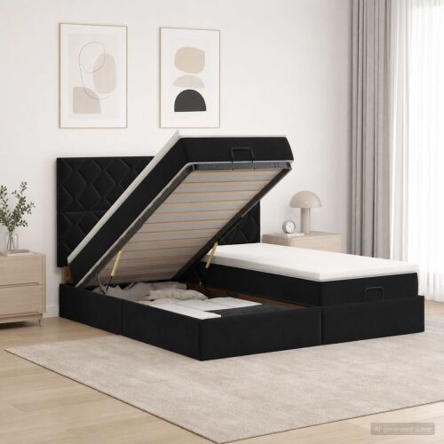 Krevet od pjene s madracem i LED-om Crna 200 x 200 cm Baršun - Crna 200 x 200 cm Dizajn s rombovima Cijena