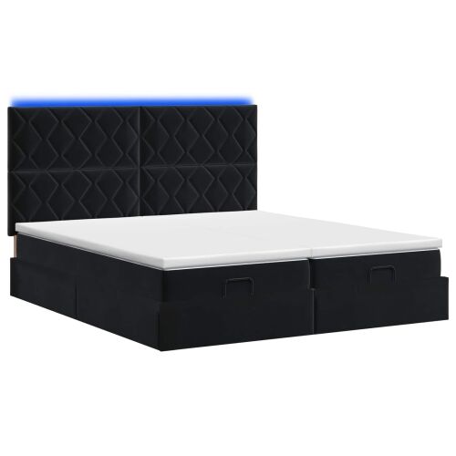 Krevet od pjene s madracem i LED-om Crna 200 x 200 cm Baršun - Crna 200 x 200 cm Dizajn s rombovima Cijena