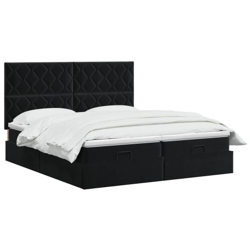 Krevet od pjene s madracem i LED-om Crna 200 x 200 cm Baršun - Crna 200 x 200 cm Dizajn s rombovima Cijena