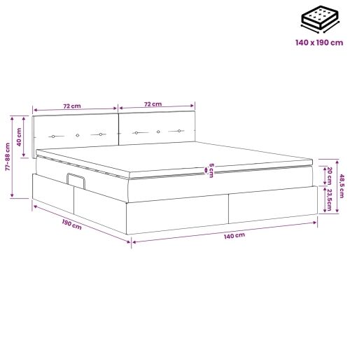 Krevet s madracem i skladištem Crna 140 x 190 cm Baršun - Crna 140 x 190 cm Prošiveno gumbima Cijena