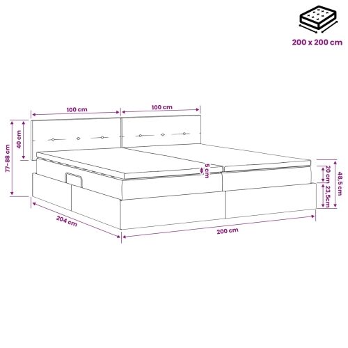 Krevet s madracem i skladištem Krem 200 x 200 cm Baršun - Krem 200 x 200 cm Prošiveno gumbima Cijena