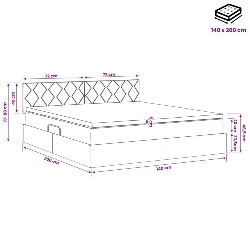 Krevet s madracem i skladištem Svjetlosiva 140 x 200 cm Baršun - Svjetlosiva 140 x 200 cm Dizajn s rombovima Cijena
