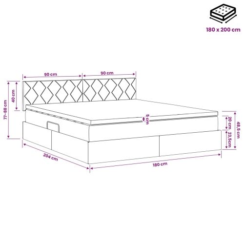 Krevet s madracem i skladištem Tamnosiva 180 x 200 cm Baršun - Tamnosiva 180 x 200 cm Dizajn s rombovima Cijena