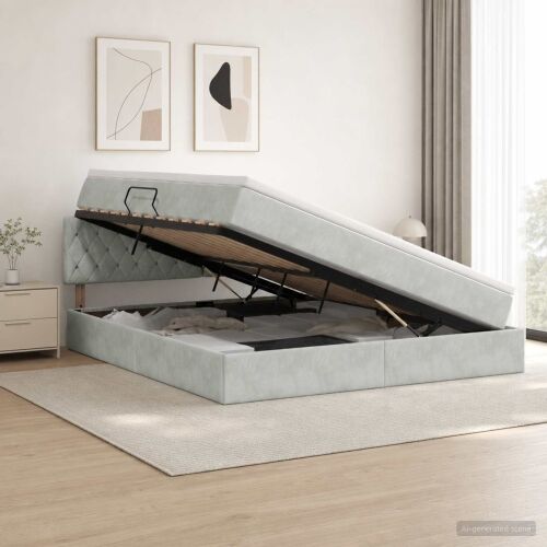 Krevet s od storage Svjetlosiva 160 x 200 cm Baršun - Svjetlosiva 160 x 200 cm Kristal s dugmadima Cijena