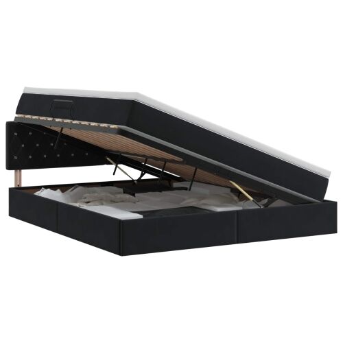 Krevet s od storage s uzglavljem Crna 160 x 200 cm Baršun - Crna 160 x 200 cm Kristal s dugmadima Cijena