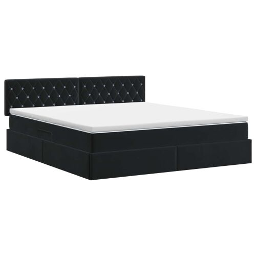 Krevet s od storage s uzglavljem Crna 160 x 200 cm Baršun - Crna 160 x 200 cm Kristal s dugmadima Cijena