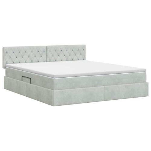 Krevet s od storage Svjetlosiva 180 x 200 cm Baršun - Svjetlosiva 180 x 200 cm Kristal s dugmadima Cijena