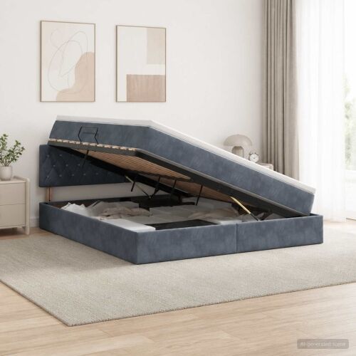Krevet s od storage s uzglavljem Tamnosiva 180 x 200 cm Baršun - Tamnosiva 180 x 200 cm Kristal s dugmadima Cijena
