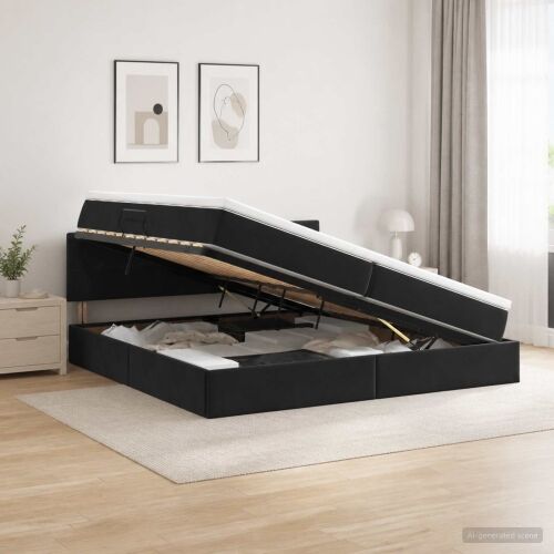 Krevet s od storage s uzglavljem Crna 200 x 200 cm Baršun - Crna 200 x 200 cm Prošiveno gumbima Cijena