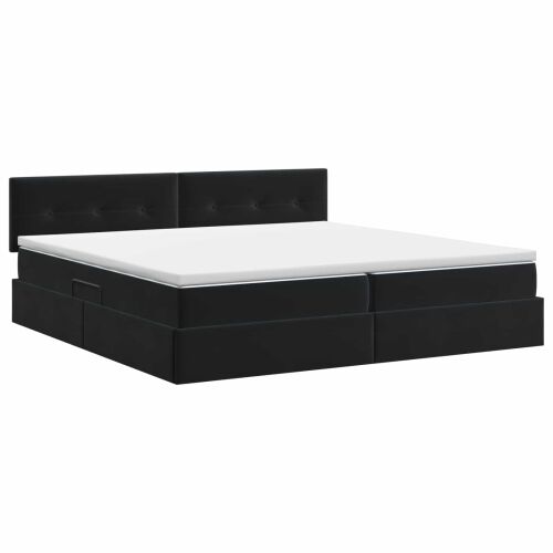 Krevet s od storage s uzglavljem Crna 200 x 200 cm Baršun - Crna 200 x 200 cm Prošiveno gumbima Cijena