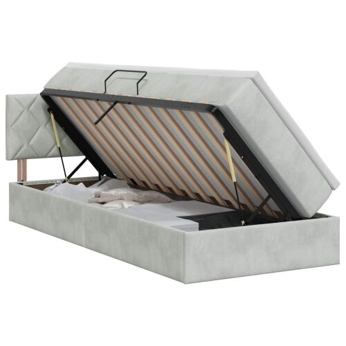 Krevet s od storage Svjetlosiva 100 x 200 cm Baršun - Svjetlosiva 100 x 200 cm Dizajn s rombovima Cijena