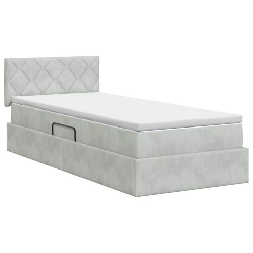 Krevet s od storage Svjetlosiva 100 x 200 cm Baršun - Svjetlosiva 100 x 200 cm Dizajn s rombovima Cijena