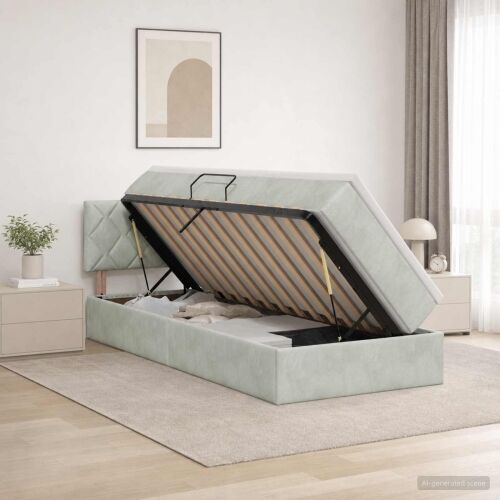 Krevet s od storage Svjetlosiva 100 x 200 cm Baršun - Svjetlosiva 100 x 200 cm Dizajn s rombovima Cijena