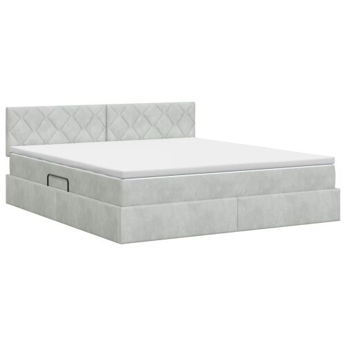 Krevet s od storage Svjetlosiva 160 x 200 cm Baršun - Svjetlosiva 160 x 200 cm Dizajn s rombovima Cijena