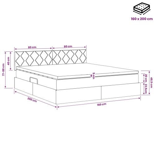 Krevet s od storage Svjetlosiva 160 x 200 cm Baršun - Svjetlosiva 160 x 200 cm Dizajn s rombovima Cijena