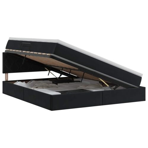 Krevet s od storage s uzglavljem Crna 160 x 200 cm Baršun - Crna 160 x 200 cm Dizajn s rombovima Cijena