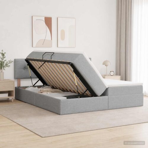 Krevet s od storage s uzglavljem 2 kom. Svjetlosiva Lažna koža - Svjetlosiva 200 x 200 cm Prošiveno gumbima Cijena