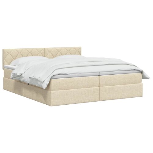 Krevet s od storage s uzglavljem 2 kom. Krem Lažna koža - Krem 200 x 200 cm Dizajn s rombovima Cijena