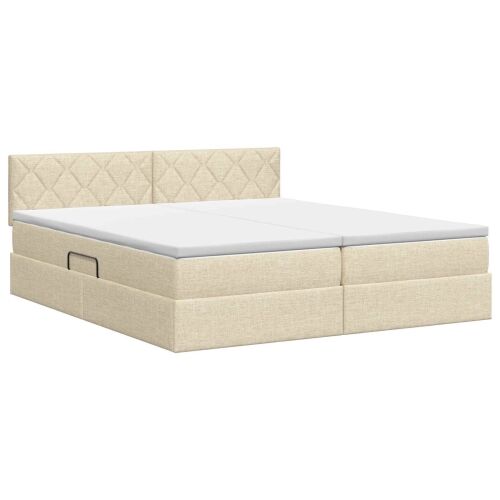 Krevet s od storage s uzglavljem 2 kom. Krem Lažna koža - Krem 200 x 200 cm Dizajn s rombovima Cijena