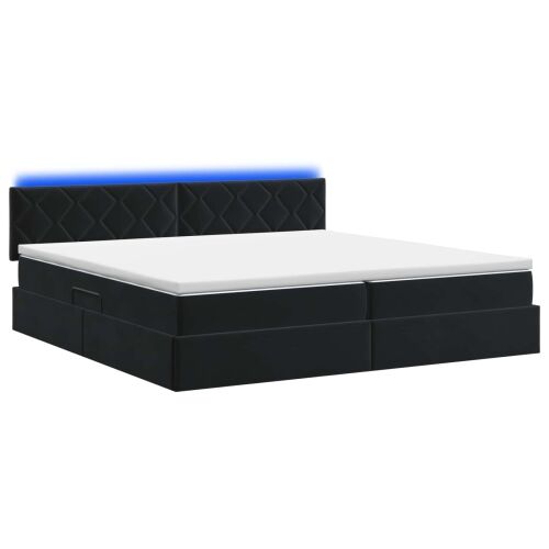 LED krevet za pohranu s madracem Crna 200 x 200 cm Baršun - Crna 200 x 200 cm Dizajn s rombovima Cijena