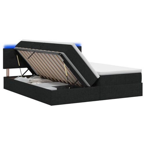LED krevet za pohranu s madracem Crna 200 x 200 cm Tkanina - Crna 200 x 200 cm Prošiveno gumbima Cijena