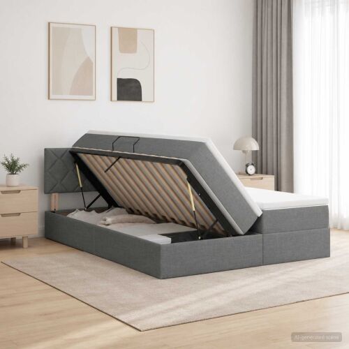LED krevet za pohranu s madracem Tamnosiva 180 x 200 cm Tkanina - Tamnosiva 180 x 200 cm Dizajn s rombovima Cijena