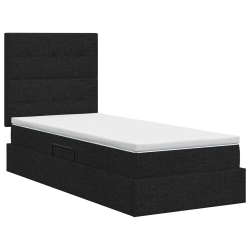 Krevet s madracem i skladištem Crna 90 x 190 cm tkanina - Crna 90 x 190 cm Prošiveno gumbima Cijena