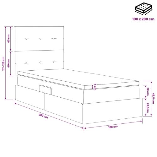 Krevet s madracem i skladištem Plava 100 x 200 cm tkanina - Plava 100 x 200 cm Prošiveno gumbima Cijena