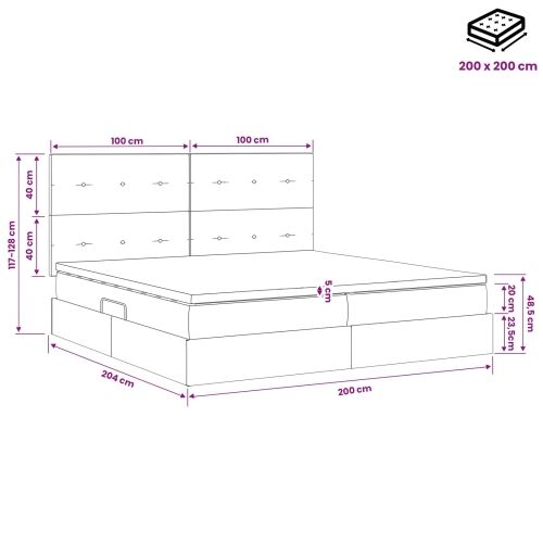 Krevet s madracem i skladištem Tamnosiva 200 x 200 cm tkanina - Tamnosiva 200 x 200 cm Prošiveno gumbima Cijena