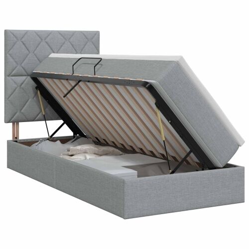 Krevet s madracem i skladištem Svjetlosiva 90 x 190 cm tkanina - Svjetlosiva 90 x 190 cm Dizajn s rombovima Cijena