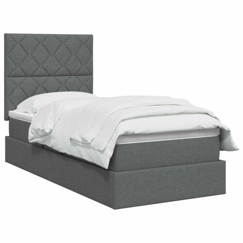 Krevet s madracem i skladištem Tamnosiva 90 x 190 cm tkanina - Tamnosiva 90 x 190 cm Dizajn s rombovima Cijena