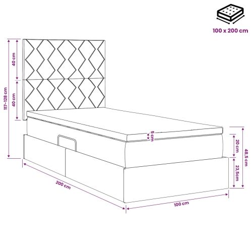 Krevet s madracem i skladištem Tamnosiva 100 x 200 cm tkanina - Tamnosiva 100 x 200 cm Dizajn s rombovima Cijena