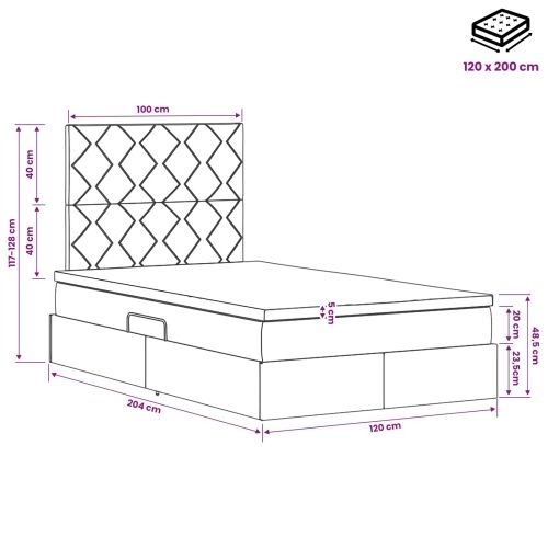 Krevet s madracem i skladištem Tamnosiva 120 x 200 cm tkanina - Tamnosiva 120 x 200 cm Dizajn s rombovima Cijena
