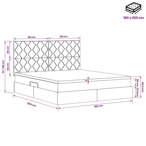 Krevet s madracem i skladištem Tamnosiva 180 x 200 cm tkanina - Tamnosiva 180 x 200 cm Dizajn s rombovima Cijena