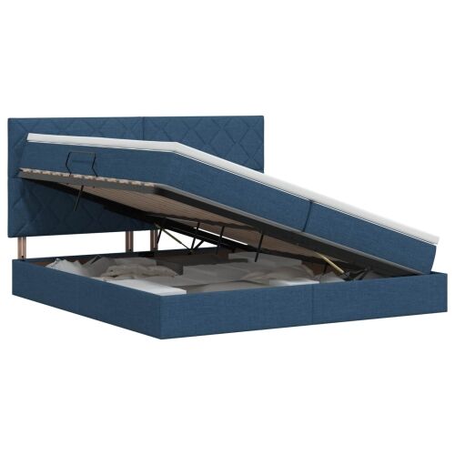 Krevet s madracem i skladištem Plava 200 x 200 cm tkanina - Plava 200 x 200 cm Dizajn s rombovima Cijena