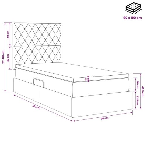 Krevet s madracem i skladištem Tamnosiva 90 x 190 cm Baršun - Tamnosiva 90 x 190 cm Kristal s dugmadima Cijena