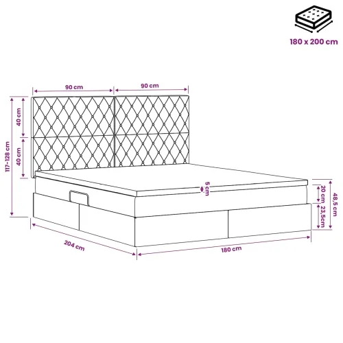 Krevet s madracem i skladištem Tamnosiva 180 x 200 cm Baršun - Tamnosiva 180 x 200 cm Kristal s dugmadima Cijena