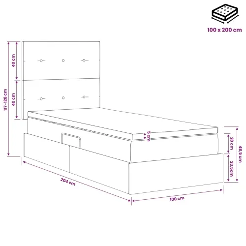 Krevet s madracem i skladištem Crna 100 x 200 cm Baršun - Crna 100 x 200 cm Prošiveno gumbima Cijena