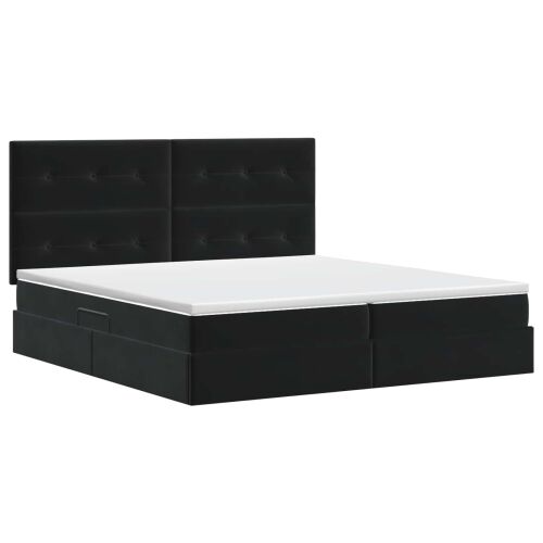 Krevet s madracem i skladištem Crna 200 x 200 cm Baršun - Crna 200 x 200 cm Prošiveno gumbima Cijena