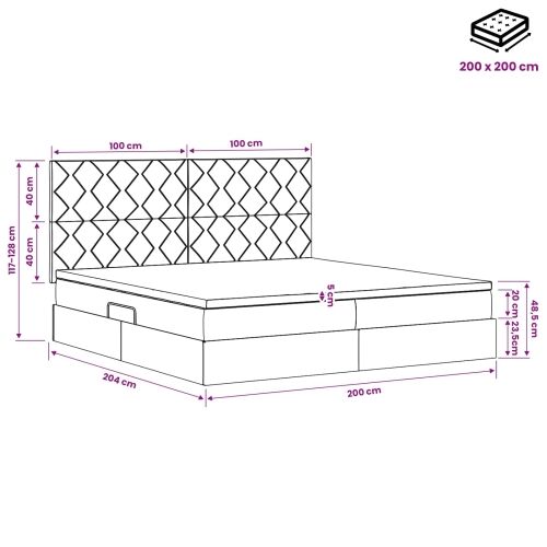 Krevet s madracem i skladištem Crna 200 x 200 cm Baršun - Crna 200 x 200 cm Dizajn s rombovima Cijena