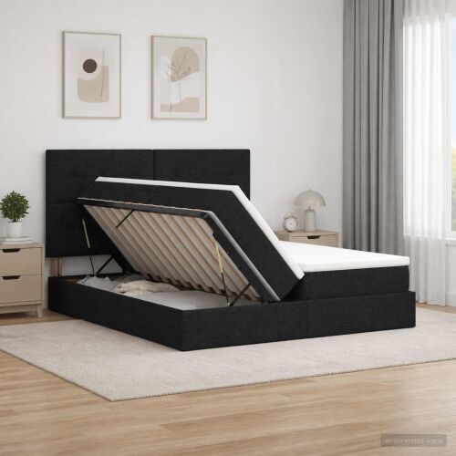 Krevet s od storage s uzglavljem Crna 180 x 200 cm Tkanina - Crna 180 x 200 cm Prošiveno gumbima Cijena