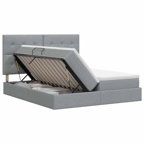 Krevet s od storage s pohranom Svjetlosiva 200 x 200 cm Tkanina - Svjetlosiva 200 x 200 cm Prošiveno gumbima Cijena