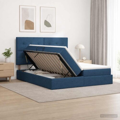 Krevet s od storage s uzglavljem Plava 200 x 200 cm Tkanina - Plava 200 x 200 cm Prošiveno gumbima Cijena