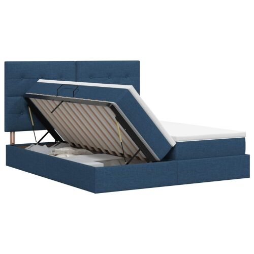 Krevet s od storage s uzglavljem Plava 200 x 200 cm Tkanina - Plava 200 x 200 cm Prošiveno gumbima Cijena