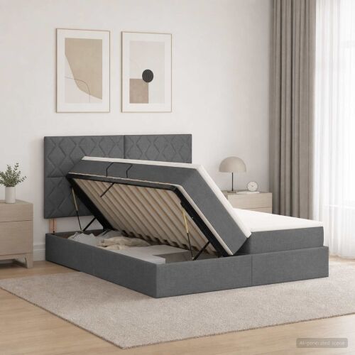 Krevet s od storage s uzglavljem Tamnosiva 180 x 200 cm Tkanina - Tamnosiva 180 x 200 cm Dizajn s rombovima Cijena