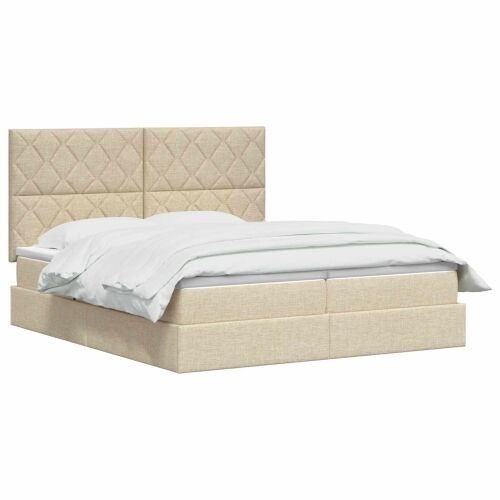 Krevet s od storage s uzglavljem Krem 180 x 200 cm Tkanina - Krem 180 x 200 cm Dizajn s rombovima Cijena