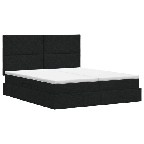 Krevet s od storage s uzglavljem Crna 200 x 200 cm Tkanina - Crna 200 x 200 cm Dizajn s rombovima Cijena