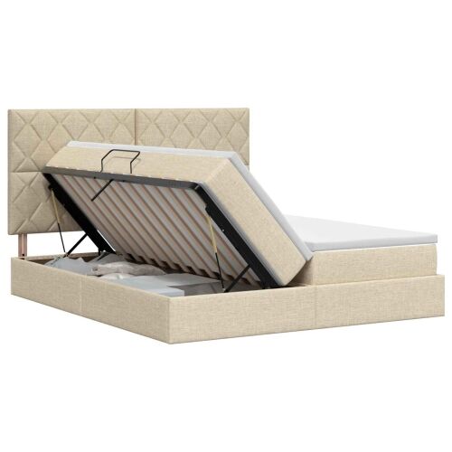 Krevet s od storage s uzglavljem Krem 200 x 200 cm Tkanina - Krem 200 x 200 cm Dizajn s rombovima Cijena