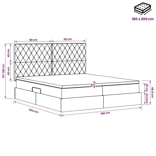 Krevet s od storage s pohranom Svjetlosiva 180 x 200 cm Baršun - Svjetlosiva 180 x 200 cm Kristal s dugmadima Cijena